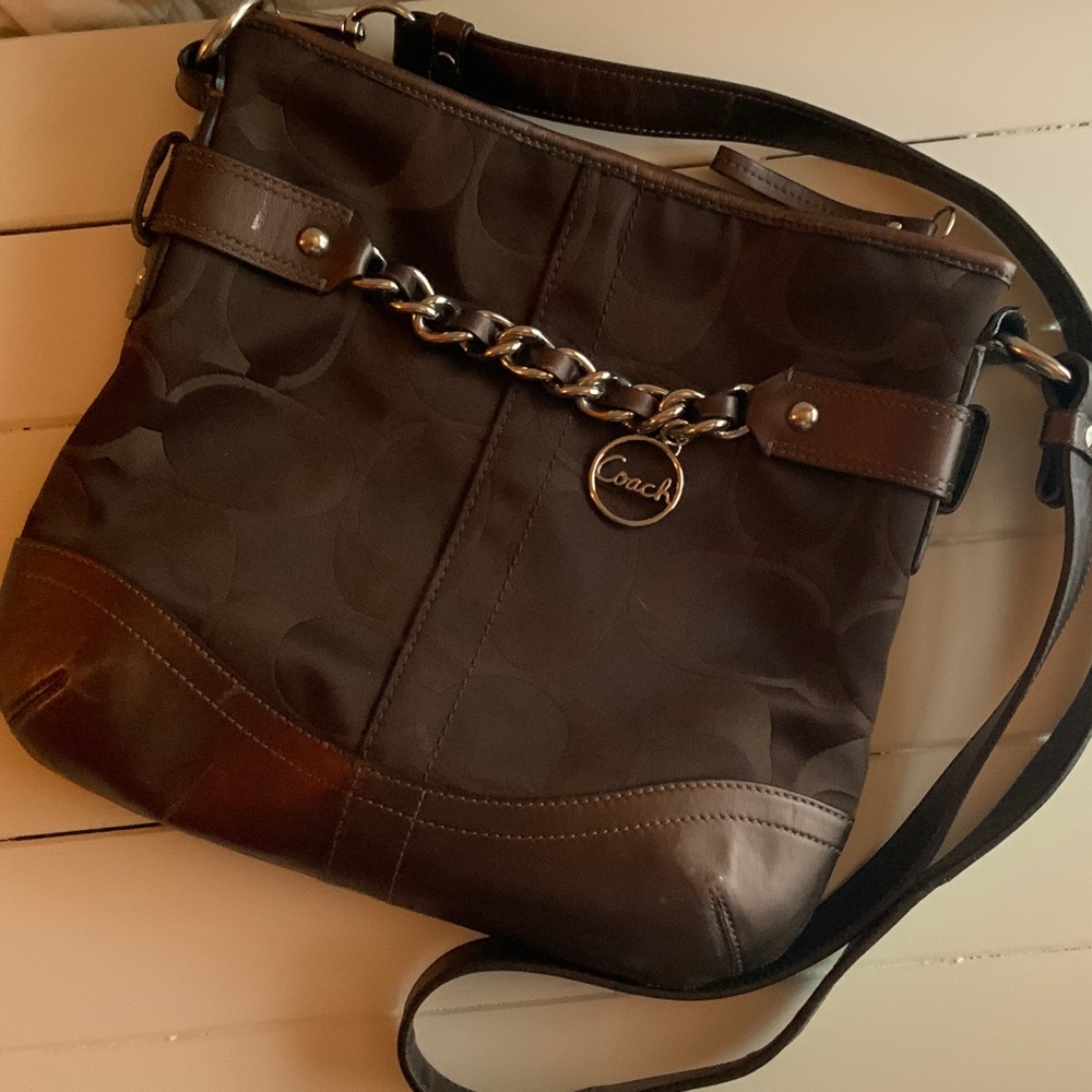 🔥 Free Shipping!  Coach Dark Brown Shoulder/Crossover Bag with Chain Accent